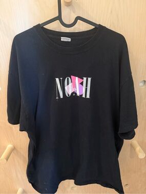 Noah NYC Black Short Sleeve Tee with Pink & White Logo